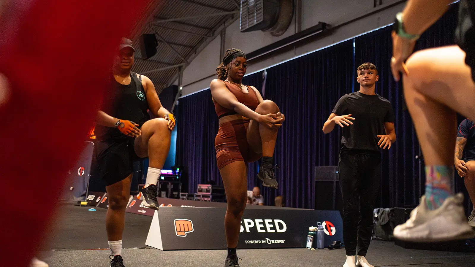 Athletes in the warmup zone